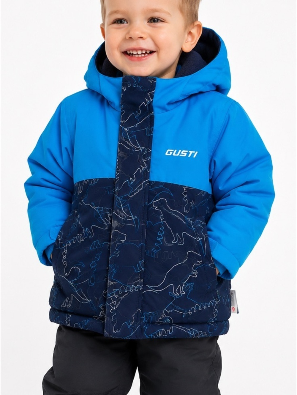 Gusti Toddler Boys Dinosaur Winter Jacket Size 2T Blue Hooded Fleece Lined Coat
